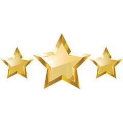 Three shiny golden star rating icons of different sizes, , perfect for award or quality representation