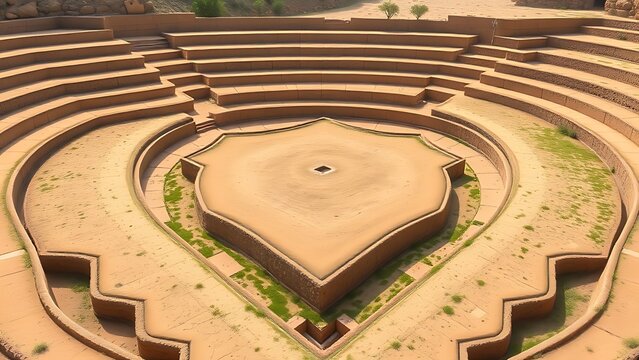 trapezoid. Symmetrical terraced gardens with trapezoid shapes in a sand-colored palette. real-estate listings.