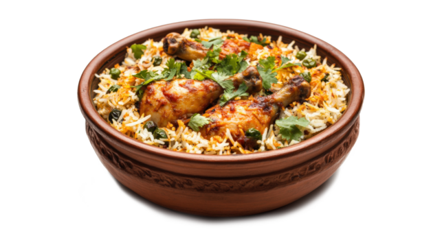 A bowl of food with chicken and rice