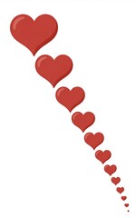 A Diagonal Line of Red Hearts Decreasing in Size on White series photo