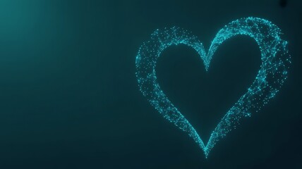 Blue Digital Plexus Heart Shape on Dark Teal Background network connection