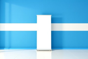 Obraz premium Realistic blank roller banner mockup on white background. Perfect for advertising, trade shows, exhibitions, promotions, marketing presentations, and branding design. Isolated vertical display.