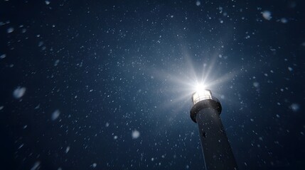 Majestic lighthouse beam pierces snowy night a guiding light in the darkness
