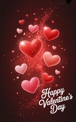 Happy Valentine's Day with Red and Pink Hearts and Sparkles themed