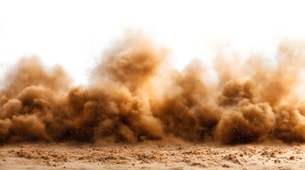 Brown dust and sand smoke cloud on white background soil particles sandstorm effect rising smog and fog overlay texture for design and compositing Stock Illustration white background 