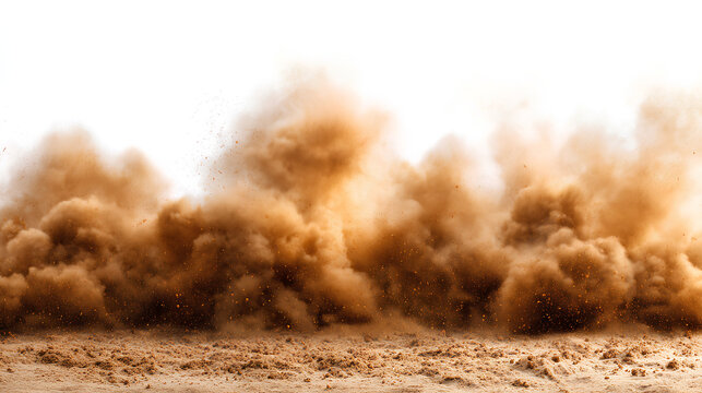 Brown dust and sand smoke cloud on white background soil particles sandstorm effect rising smog and fog overlay texture for design and compositing Stock Illustration white background 