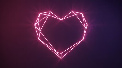 Neon Pink Geometric Heart Outline with Sparkles on Dark Background image photo