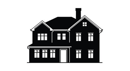 A striking black and white image of a classic two story home design silhouette