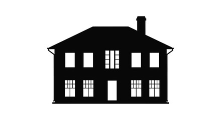 A striking black silhouette of a classic two story house with chimney detail silhouette