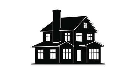 a black and white illustration of a classic victorian style house a striking silhouette