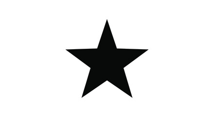 A stark black five pointed star shape isolated on a plain white background silhouette