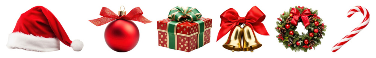 PNG Festive holiday decorations collection, element set on transparent background