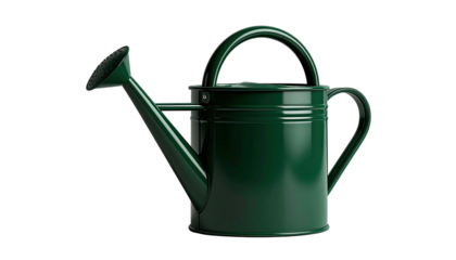 Shiny green watering can with spout, against black
