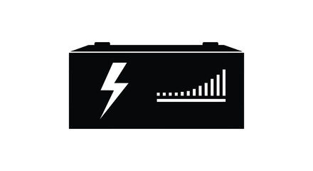A black car battery warning sign displaying a lightning bolt and signal bars silhouette