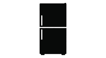 A simple black and white illustration of a modern refrigerator appliance a stark silhouette