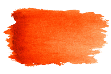 Vibrant orange watercolor paint splash textured brush stroke abstract artistic element isolated on transparent background