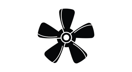 A striking black and white depiction of a five bladed fan a minimalist silhouette