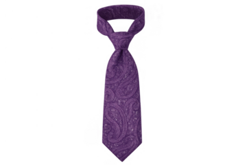 Purple paisley necktie creating a formal fashion accessory for business wear and special occasions on a transparent background