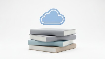 Online Library Concept With Books Stacked Under Cloud Storage