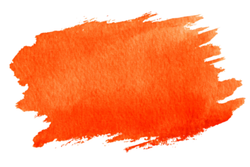 Vibrant orange watercolor brush stroke texture with rough edges isolated on transparent background for artistic design elements