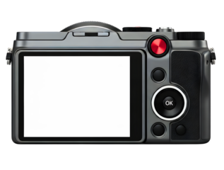Digital camera rear view with screen display isolated on transparent background