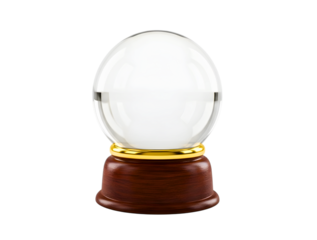 Crystal ball on a wooden stand isolated on transparent background