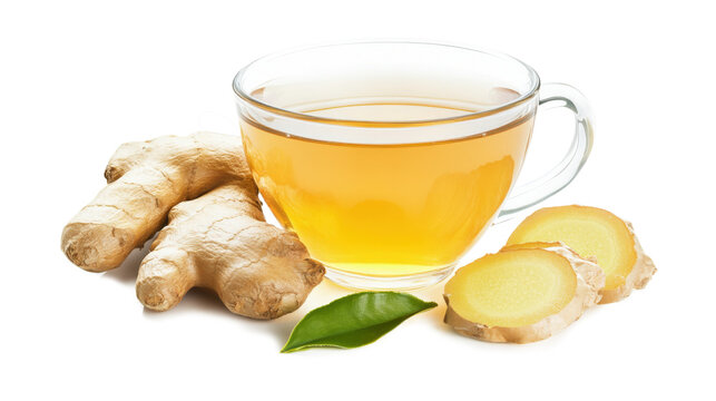 A cup of tea with a slice of ginger