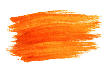Vibrant orange and yellow watercolor brush stroke texture with visible bristle marks isolated on transparent background