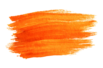 Vibrant orange and yellow watercolor brush stroke texture with visible bristle marks isolated on transparent background