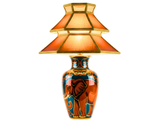 Vintage ornate table lamp with two tiered shades isolated on transparent background