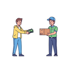 Man paying cash on delivery for a package from a courier.