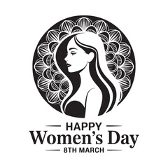 Happy woman's day vector art black and white 