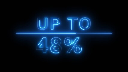 Neon up to 48% illustration. Discount sale offer number. Sale offer percentage number.