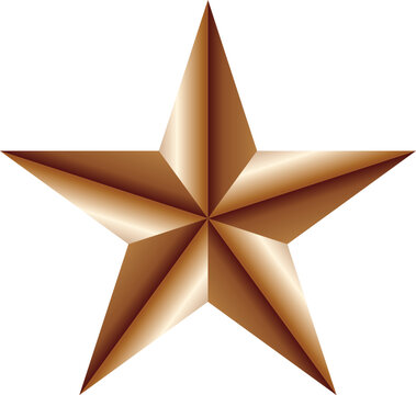A shiny, threedimensional bronze fivepointed star graphic with gradient shading, , symbolizing achievement or texas