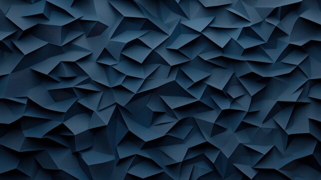 Abstract Dark Blue Geometric Background with Textured Paper-Like Crumpled Patterns and Depth