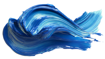 Vibrant swirling abstract blue fluid texture with light reflections isolated on transparent background