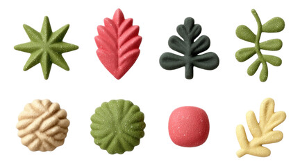 Textured 3D Clay Botanica Illustrations on a Transparent Background for Design Projects