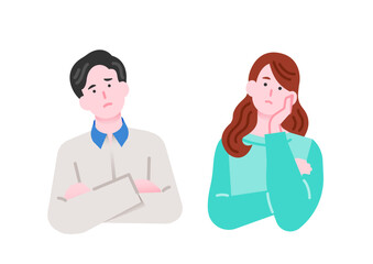 悩み顔の男女ビジネスパーソンのイラスト