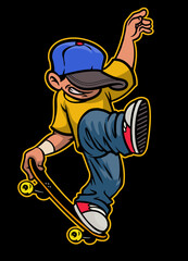 Boy Cartoon Playing Skateboard Trick