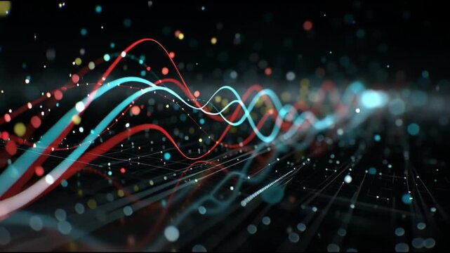 Social media algorithms impact. Engagement technology. Behavioral influence trend. Colorful abstract lines representing data flow and technology.