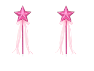Two pink glitter star fairy wands with ribbons isolated on transparent background