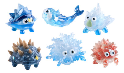 Festive Icy Critters Collection with Translucent Designs on Isolated Background