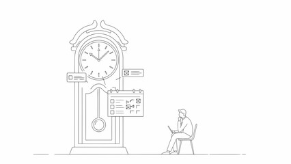 Clockwork Productivity Man Sitting With Laptop and Scheduling Tasks