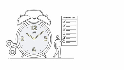 Fototapeta premium Managing Time With A Planning List And Clock Doodle Concept