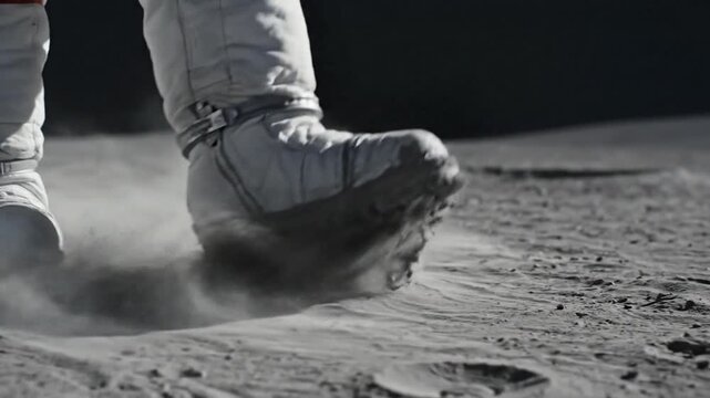 Footprints on the Moon: An Astronaut's Journey Across the Lunar Surface Depicted, Step by Step