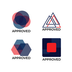 red and blue Geometric Approved Stamp and Icons Set with Modern Minimal style 100% editable file