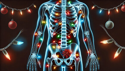 X-Ray Human Body with Christmas Lights