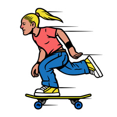 Skater girl mascot riding skateboard