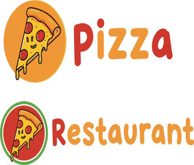 Cute cartoon pizza slice character logo design for fast food restaurant branding