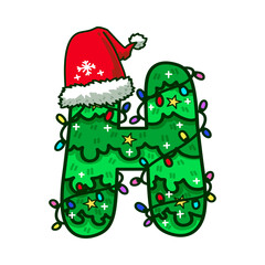 Festive Christmas Letter H with Santa Hat.